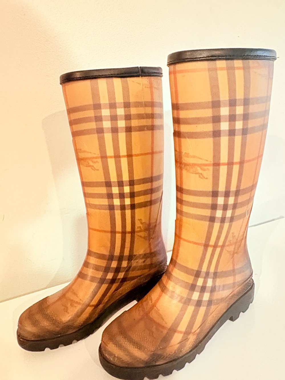 Burberry Beige Plaid Women's Rain Boots